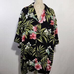 Kalaheo Men's Size 2XL Black Tropical Print Short Sleeve Hawaiian Shirt Vintage